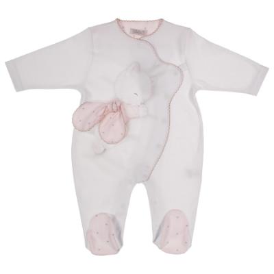 Picture of Sofija Kitten With Bow Front Fastening Babygrow - White Pink 