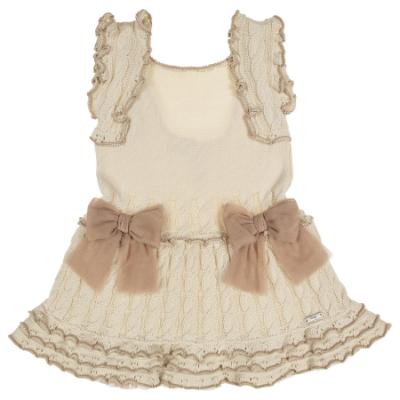 Picture of Rahigo Girls Summer Knit Cable Drop Waist Dress - Cream Camel