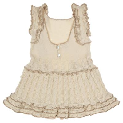 Picture of Rahigo Girls Summer Knit Cable Drop Waist Dress - Cream Camel