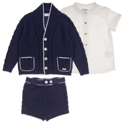 Picture of Rahigo Boys Summer Knit Shorts Shirt & Cardigan Set X 3 - Navy White