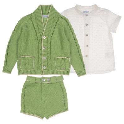 Picture of Rahigo Boys Summer Knit Shorts Shirt & Cardigan Set X 3 - Green Cream