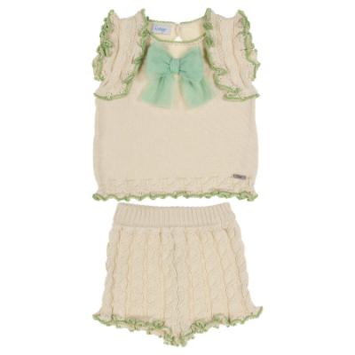 Picture of Rahigo Girls Summer Knit Cable Top & Shorts Set X 2 - Cream Green