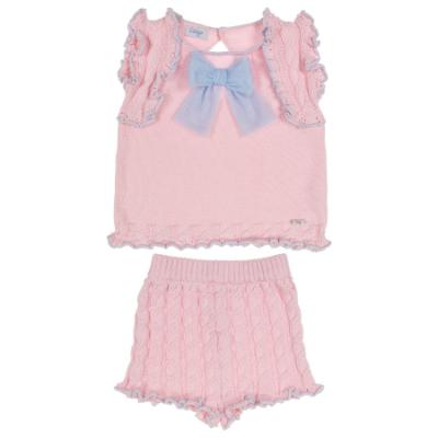 Picture of Rahigo Girls Summer Knit Cable Top & Shorts Set X 2 - Baby Pink Blue