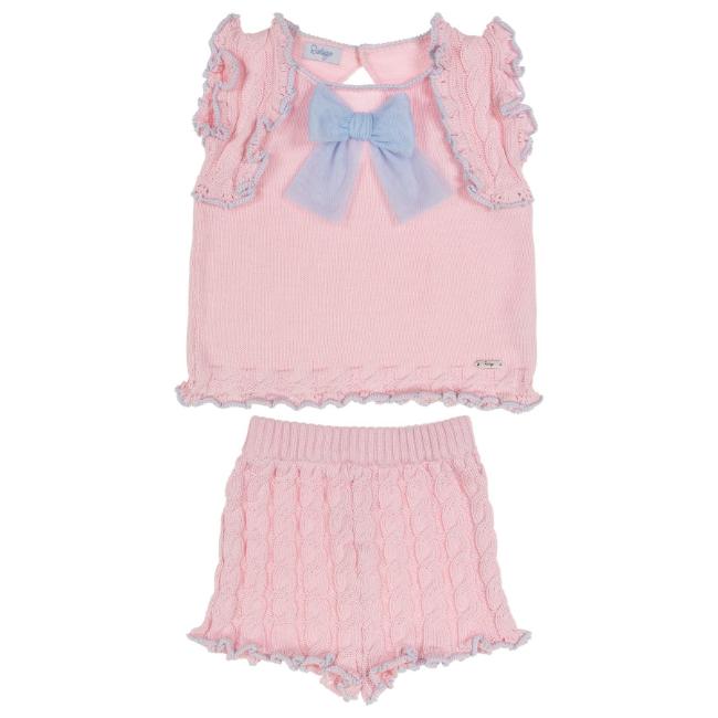 Picture of Rahigo Girls Summer Knit Cable Top & Shorts Set X 2 - Baby Pink Blue