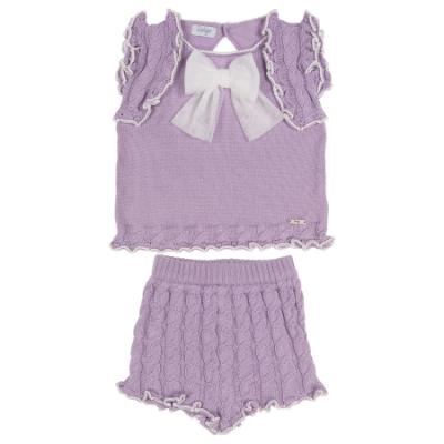 Picture of Rahigo Girls Summer Knit Cable Top & Shorts Set X 2 - Lilac White