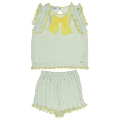 Picture of Rahigo Girls Summer Knit Cable Top & Shorts Set X 2 - Mint Green Lemon