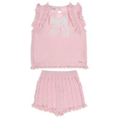 Picture of Rahigo Girls Summer Knit Cable Top & Shorts Set X 2 - Baby Pink White