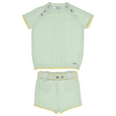 Picture of Rahigo Boys Summer Knit Cable Jumper & Shorts Set X 2 -  Mint Green Lemon