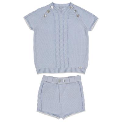 Picture of Rahigo Boys Summer Knit Cable Jumper & Shorts Set X 2 -  Baby Blue White