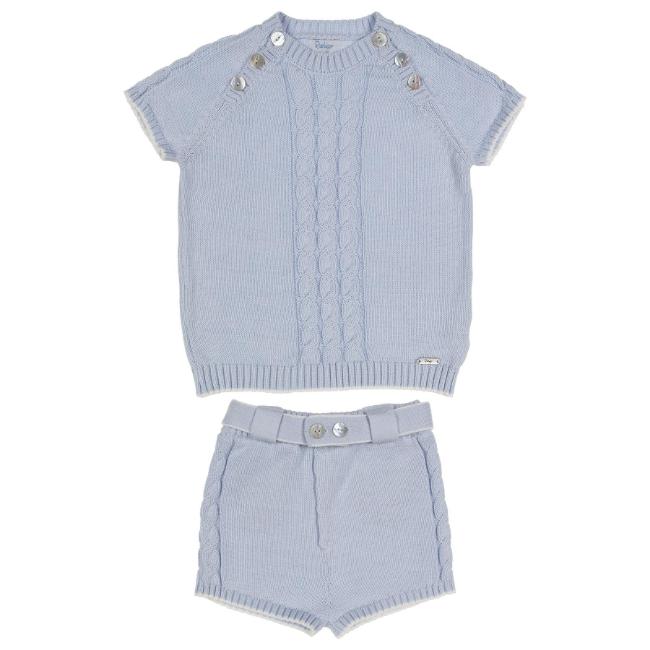 Picture of  Rahigo Boys Summer Knit Cable Jumper & Shorts Set X 2 -  Baby Blue White