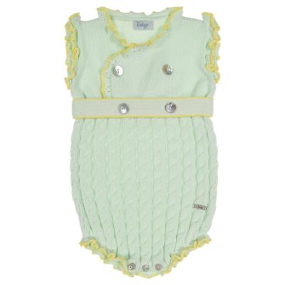 Picture of Rahigo Girls Summer Knit Cable Ruffle Romper - Mint Green Lemon