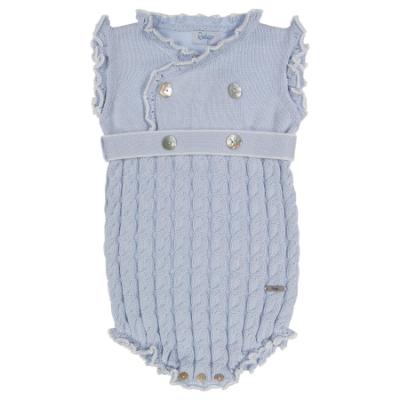 Picture of Rahigo Girls Summer Knit Cable Ruffle Romper - Baby Blue White