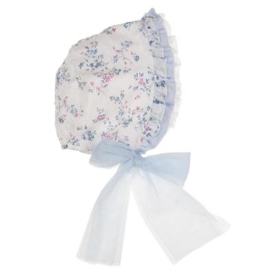 Picture of Rahigo Girls Summer Print Plumetti Ruffle Bonnet - White Baby Blue Pink 