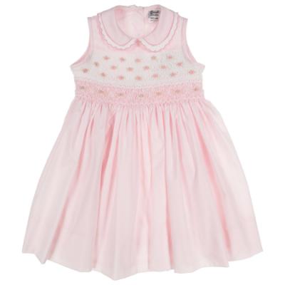 Picture of Sarah Louise Baby Girl Smocked Sleeveless Peter Pan Collar Dress - Pale Pink White 