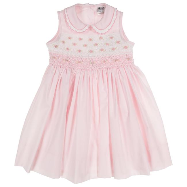 Picture of Sarah Louise Baby Girl Smocked Sleeveless Peter Pan Collar Dress - Pale Pink White 