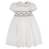 Picture of Sarah Louise Girls Smocked Puff Sleeve Peter Pan Collar Dress -  White Navy Blue