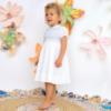 Picture of Sarah Louise Girls Smocked Puff Sleeve Peter Pan Collar Dress -  White Navy Blue