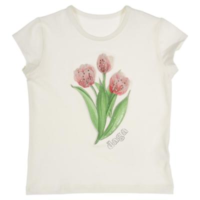 Picture of Daga Girls Heralds Of Summer Tulips Print Skirt & T-shirt Set - White 