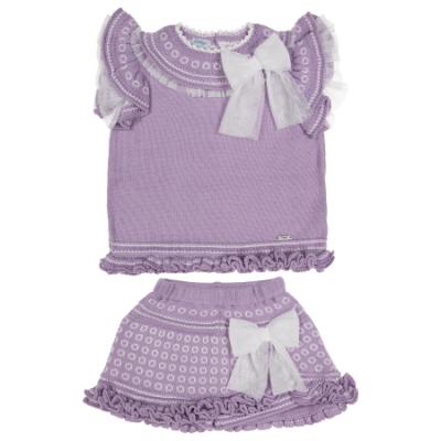 Picture of Rahigo Girls Summer Knit Ruffle Skort & Jumper Set X 2 - Lilac White