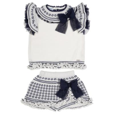 Picture of Rahigo Girls Summer Knit Ruffle Skort & Jumper Set X 2 - White Navy