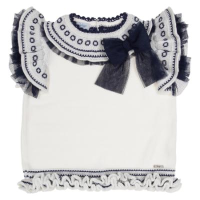 Picture of Rahigo Girls Summer Knit Ruffle Skort & Jumper Set X 2 - White Navy