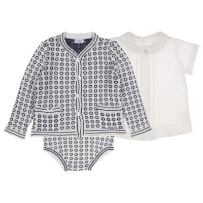 Picture of Rahigo Boys Summer Knit Shorts Shirt & Cardigan Set X 3 - White Navy