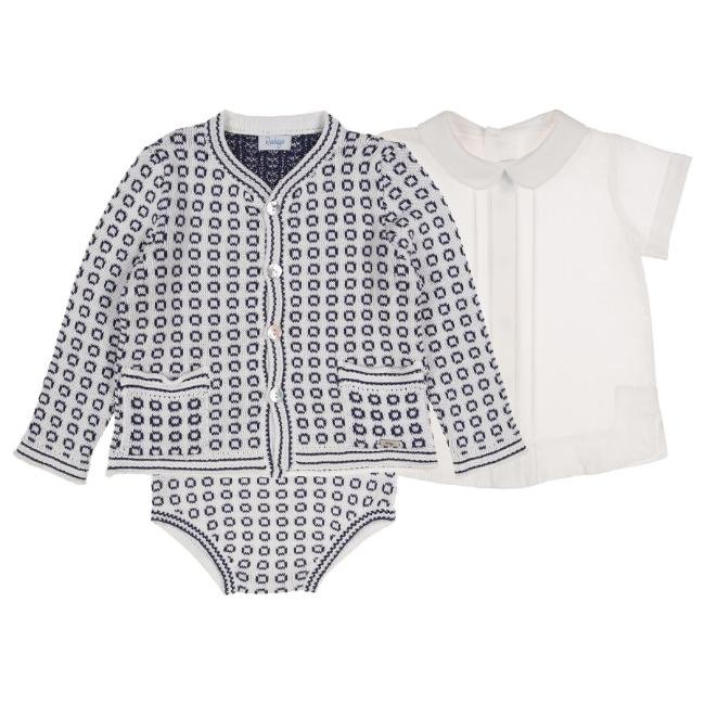 Picture of Rahigo Boys Summer Knit Shorts Shirt & Cardigan Set X 3 - White Navy