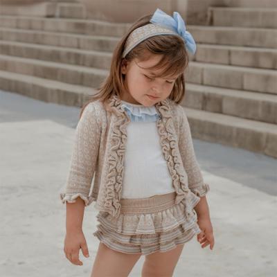 Picture of Rahigo Girls Summer Knit Ruffle Jampants Blouse & Cardigan Set X 3 - White Navy