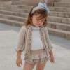 Picture of Rahigo Girls Summer Knit Ruffle Jampants Blouse & Cardigan Set X 3 - Beige Blue