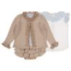 Picture of Rahigo Girls Summer Knit Ruffle Jampants Blouse & Cardigan Set X 3 - Beige Blue