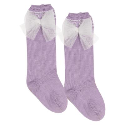 Picture of Rahigo Girls Summer Knit Fixed Tulle Bow Knee High Socks  - Lilac White