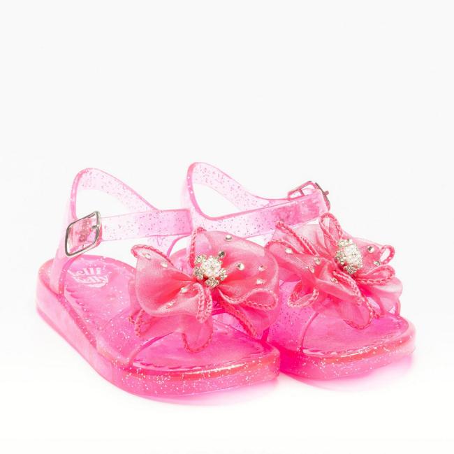 Picture of Lelli Kelly Jenny Tulle & Diamante Flower Glitter Jelly Sandal - Fuxia Pink