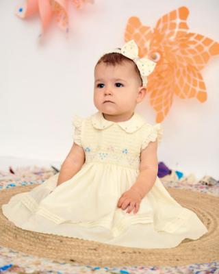 Picture of Sarah Louise Baby Girl Smocked Sleeveless Peter Pan Collar Dress & Headband Set x 2 - White