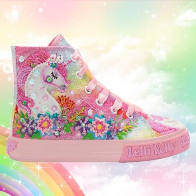 Picture of  Lelli Kelly Unicorn & Flower Garland Mid Canvas  Boot With Inside Zip - White Fantasy 