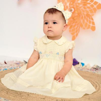 Picture of Sarah Louise Baby Girl Smocked Sleeveless Peter Pan Collar Dress & Headband Set x 2 - Pale Lemon