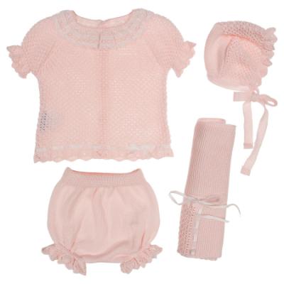 Picture of Mac Ilusion Newborn Baby Girl Jampant Set X 4 With Bonnet - Petal Pink