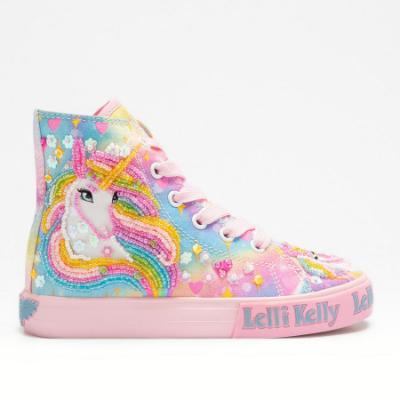 Picture of  Lelli Kelly Rainbow Unicorn Mid Canvas  Boot With Inside Zip - Pink Fantasy 