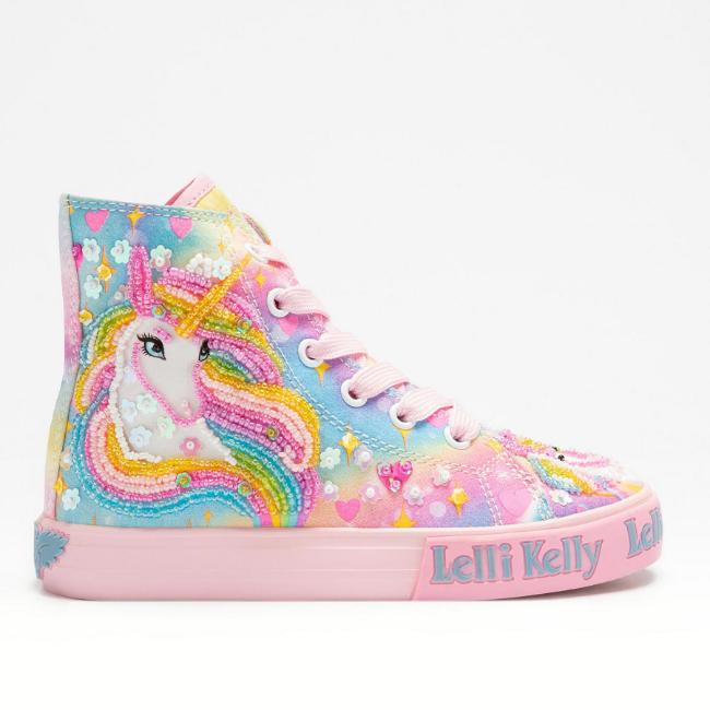 Picture of Lelli Kelly Rainbow Unicorn Mid Canvas  Boot With Inside Zip - Pink Fantasy
