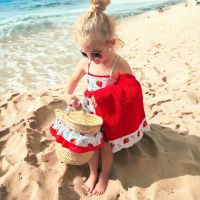 Picture of Sardon Strawberries Beach Basket With Ruffle & Bow - Blue Red