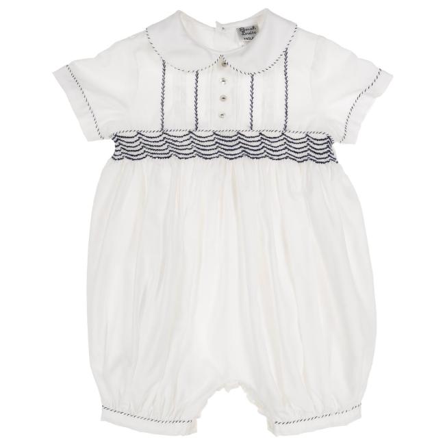 Picture of Sarah Louise Boys Smocked Romper - White Navy Blue
