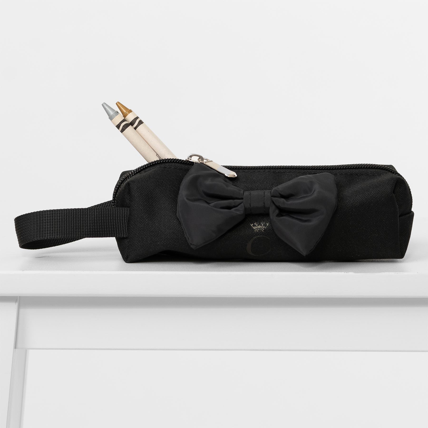 Caramelo Kids Pencil Case With Padded Bow Black