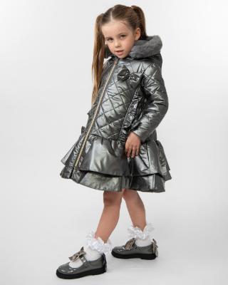 Picture of Caramelo Kids Girls Satin Bow Mary Jane School Shoes - Grey