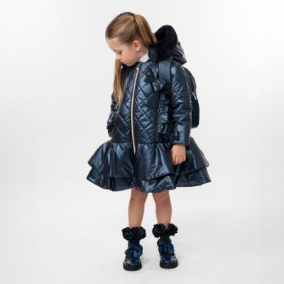 Picture of PRE ORDER Caramelo Kids Girls Hooded Quilted School Coat With Bow - Navy