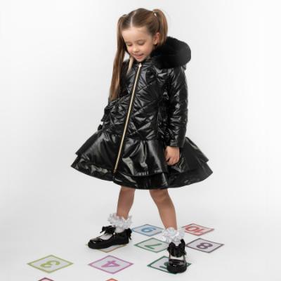 Picture of PRE ORDER Caramelo Kids Girls Hooded Quilted School Coat With Bow - Black