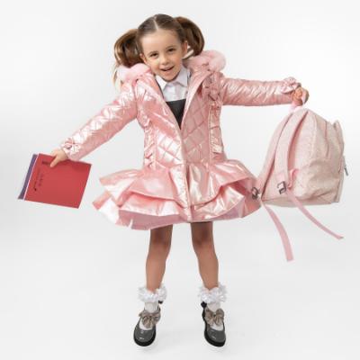 Picture of PRE ORDER Caramelo Kids Girls Hooded Quilted Coat With Bow - Pink