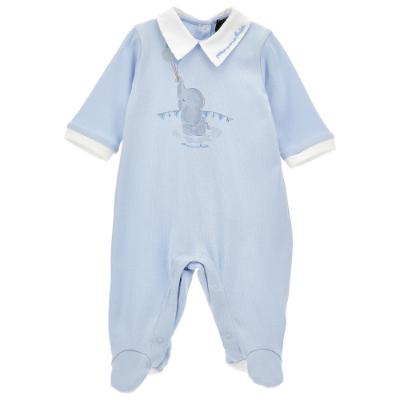 Picture of PRE-ORDER Monnalisa Bebe Boys Elephant Babygrow With Collar - Blue