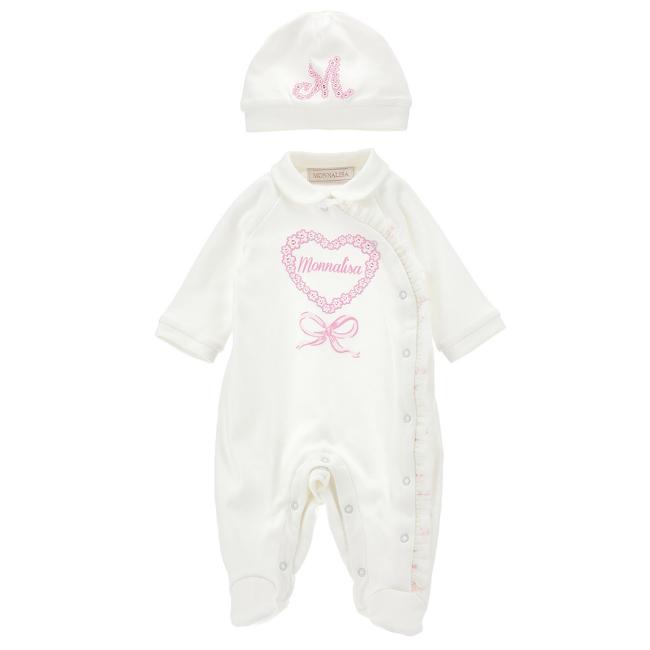 Picture of Monnalisa Bebe Girls Heart & Bow Babygrow Set - Ivory