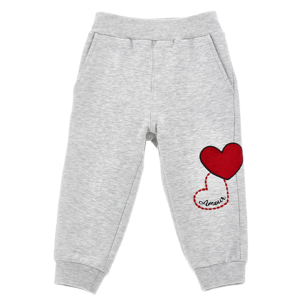 Monnalisa Girls Teddy Double Heart Joggers Grey