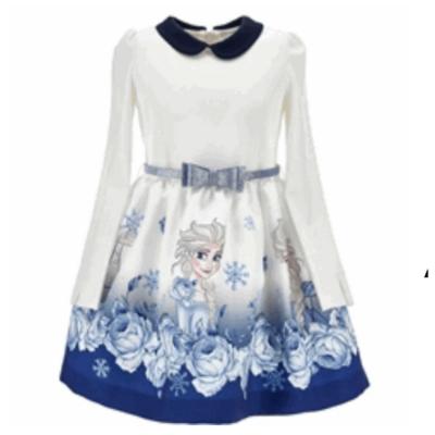 Picture of PRE-ORDER Monnalisa Girls Frozen Belted Dress - Ivory Blue
