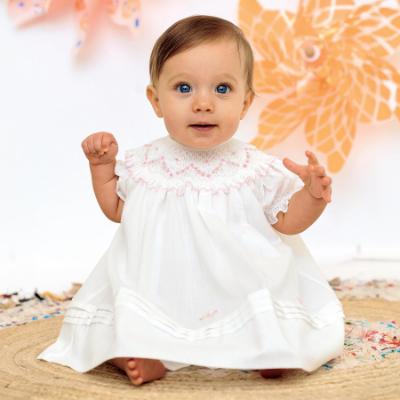 Picture of Sarah Louise Baby Girl Smocked Bishop Bodice  Dress - White